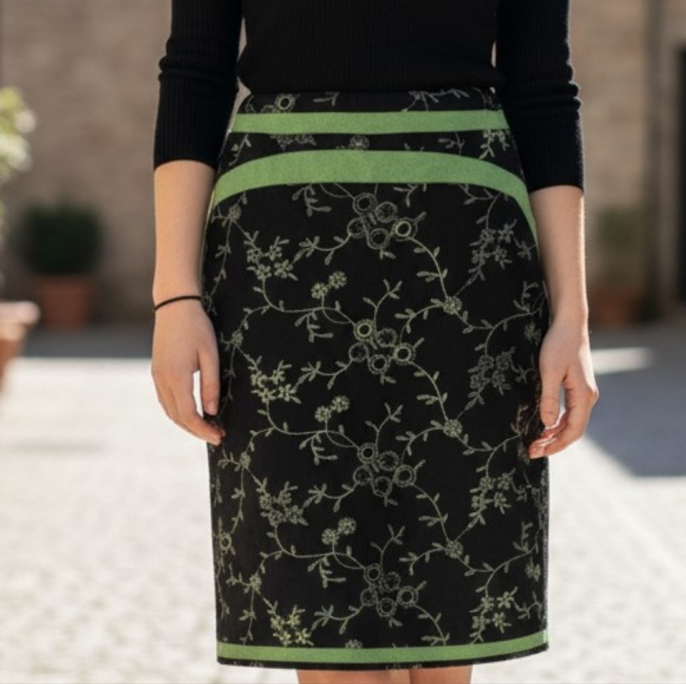 Etcetera Detailed Embroidered Wool Blend Skirt